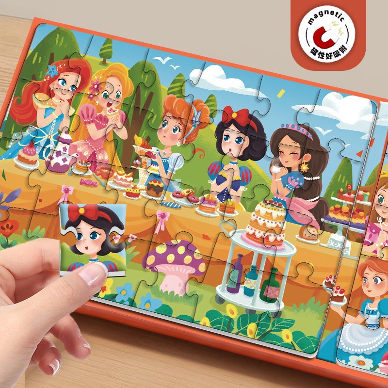 Children'S Magnetic Puzzle 3 To 6 Years Old Girls Kids Advanced Flat Figure Magnetic Sticker Princess Educational Toy Gift - Image 4